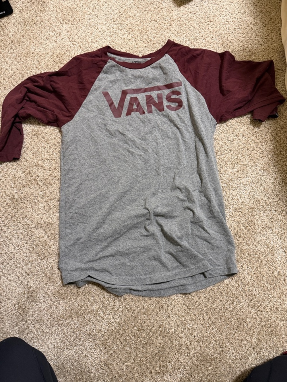 Vans Grey Tee with Maroon Raglan Sleeves